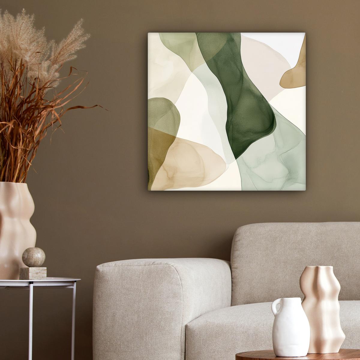 LEINWANDBILD Japandi - Abstrakt - Grün Wandbild Wohnzimmer 50x50 cm - Salbeigrün, Textil (50/50cm) - MuchoWow