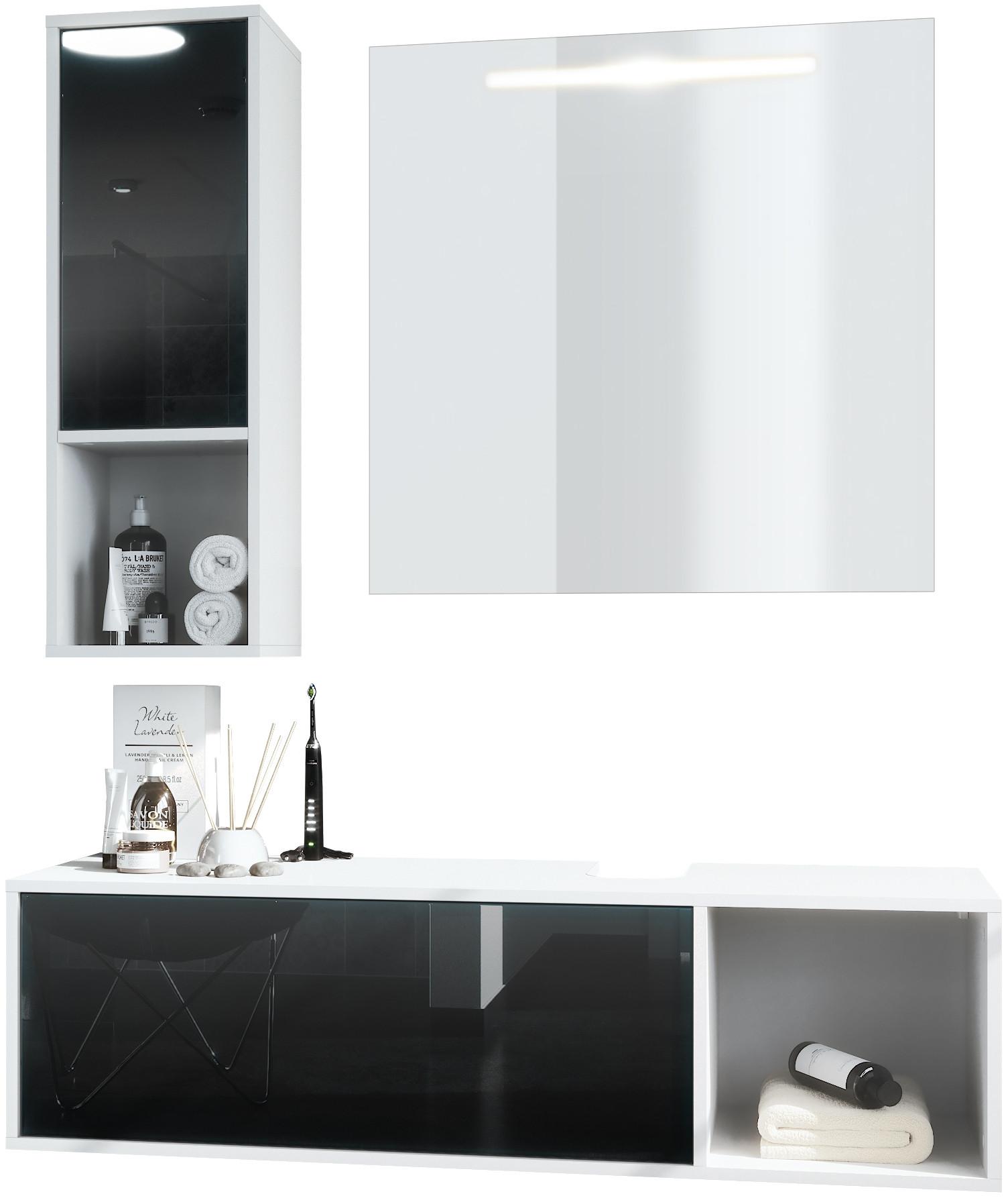 BADMÖBELSET La Costa Fronten in Schwarz Hochglanz - Schwarz Hochglanz, Holzwerkstoff (126.5/190/46cm) - Vladon