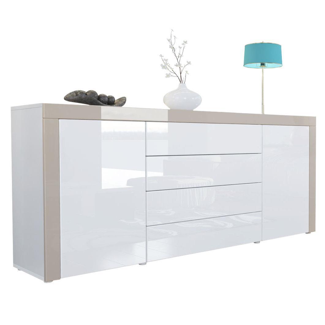 SIDEBOARD La Paz Weiß Hochglanz / Sandgrau Hochglanz - Beige, Holzwerkstoff (167/72/35cm) - Vladon