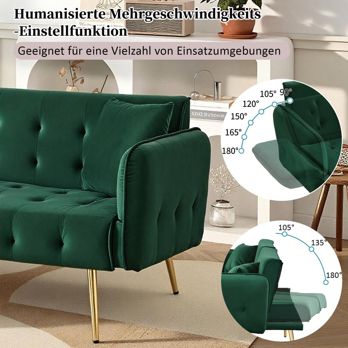 SCHLAFSOFA 2-in-1 Funktion Velours - Grün, Kunststoff (178/70/82cm) - Urban Meuble