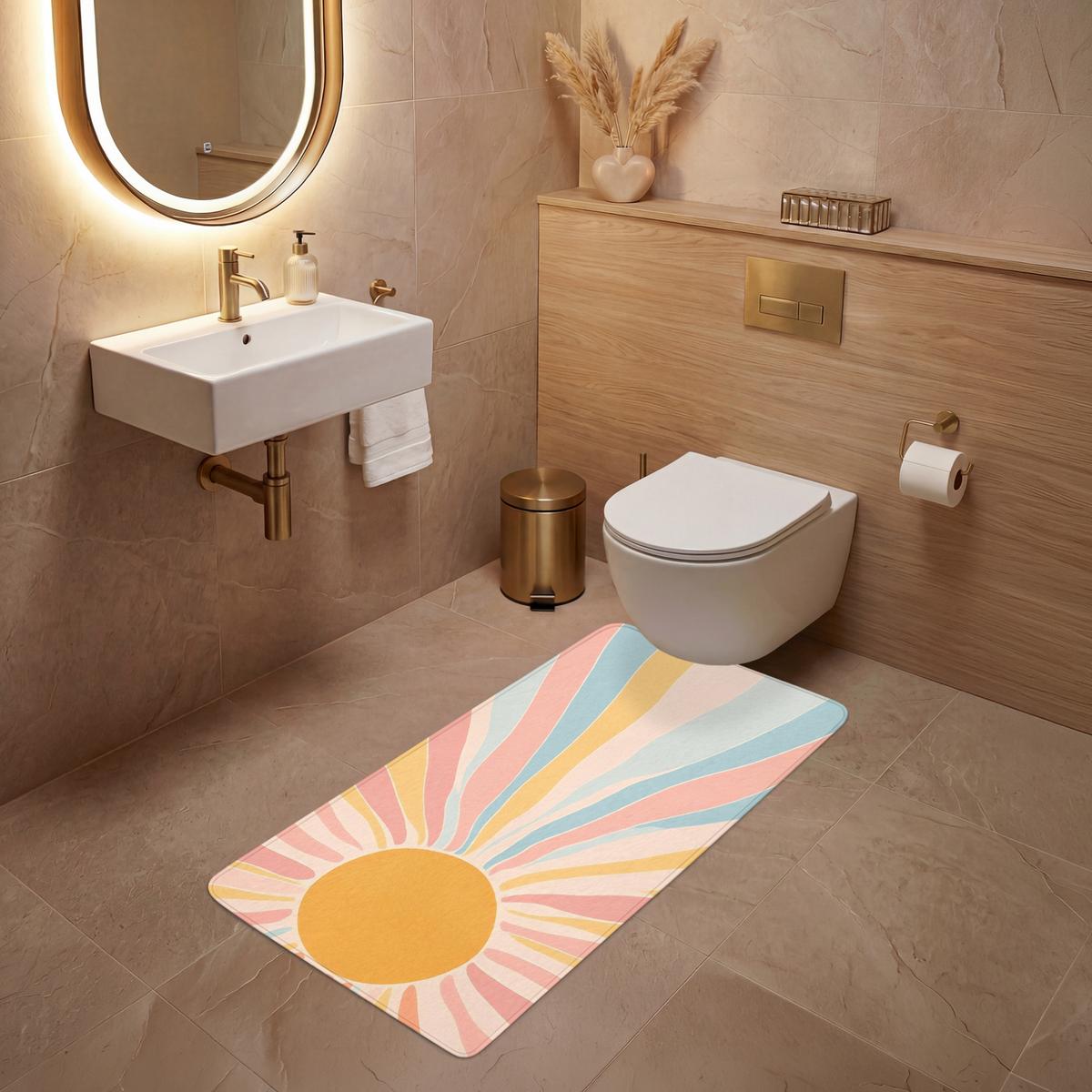 WC-VORLEGER Illustration - Sonne - Pastellfarben Toilettenvorleger 60x120 cm - Pastellblau, Textil (60/1cm) - OnlyWow