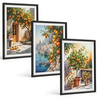 BILDER SET 3er Set - 40x60 cm Schwarzer Rahmen - Gemalte Zitruslandschaften - Schwarz, Kunststoff (40/60cm) - TULUP