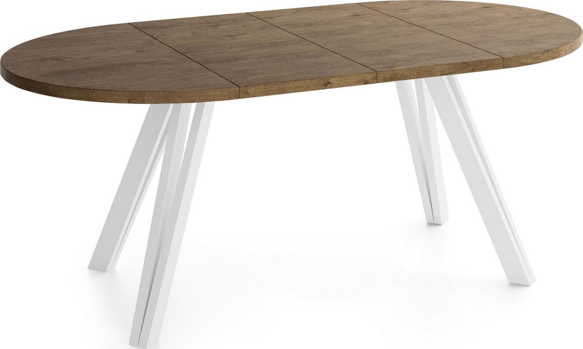 ESSTISCH Ravero runder ausziehbarer, Eiche Braun Rustikal 100-180/100/77 cm - Alteiche/Weiß, Holz/Holzwerkstoff (100/180/76.5cm) - WFL GROUP