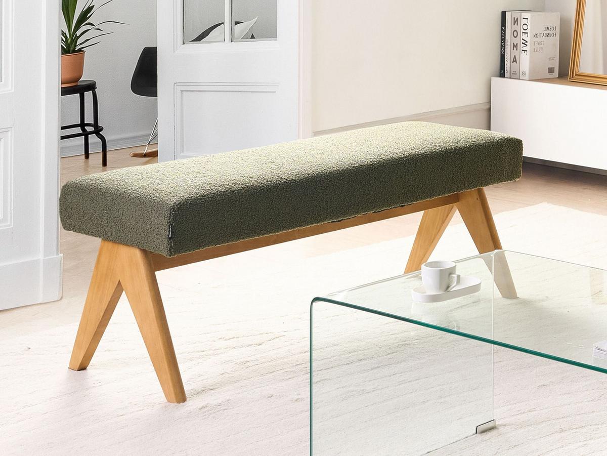 POLSTERBANK Grün/Hellbraun Tamre - Olivgrün/Braun, Holz/Textil (118/48/46cm) - Beliani