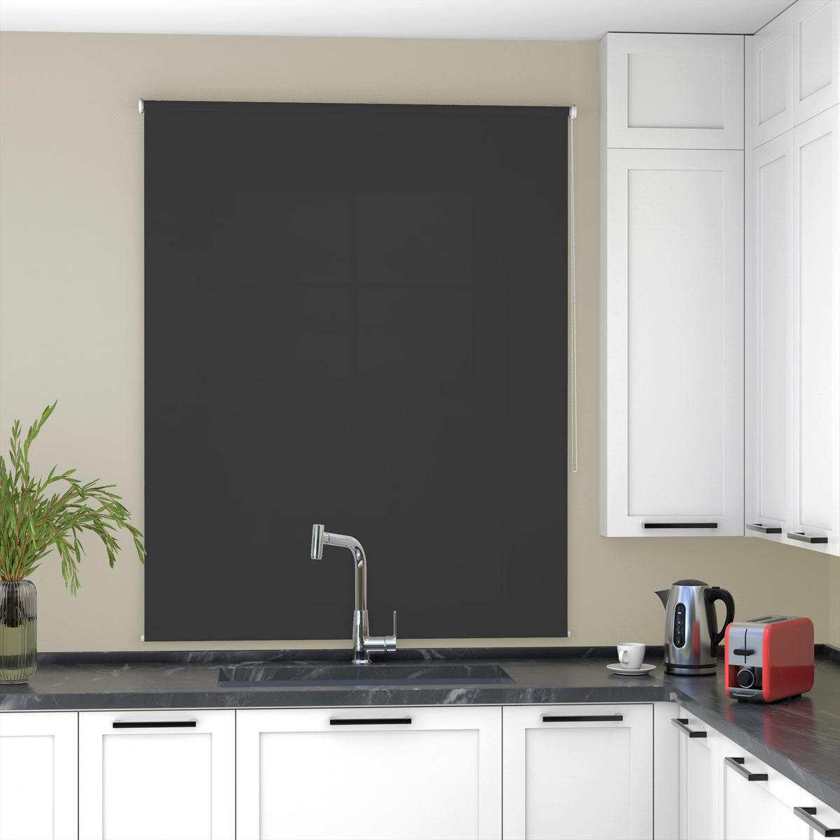 ROLLO blickdicht schwarz 105 x 150cm - Schwarz, Textil (105/150cm) - Deco-Raum