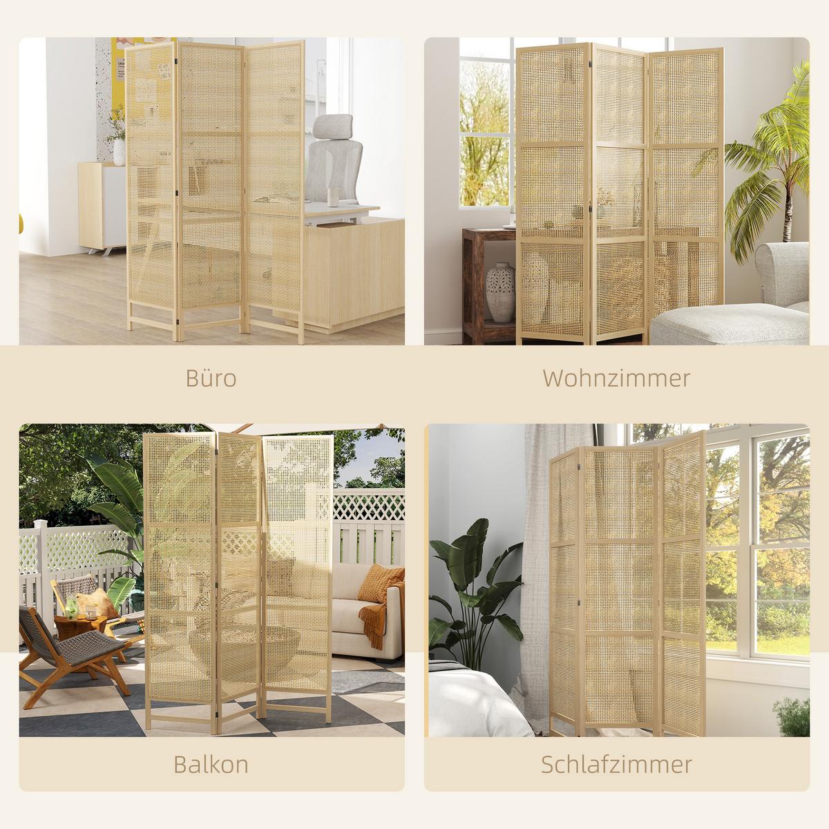 PARAVENT3-TEILIG 135 x 180 cm, Natur - Naturfarben, Kunststoff (1.7/180/135cm) - HOMCOM
