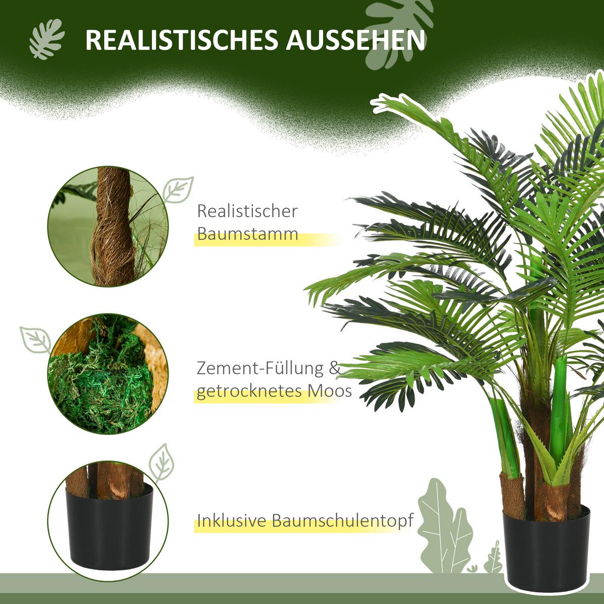 KÜNSTLICHE Pflanzen, Kunst Palme, 100 cm Kunstpflanze mit 27 Zweige Grün - Grün, Kunststoff (100cm) - HOMCOM