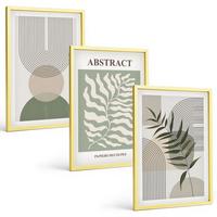 BILDER SET 3er Set - 40x60 cm Goldrahmen - Botanische Boho-Abstraktionen - Goldfarben, Kunststoff (40/60cm) - TULUP