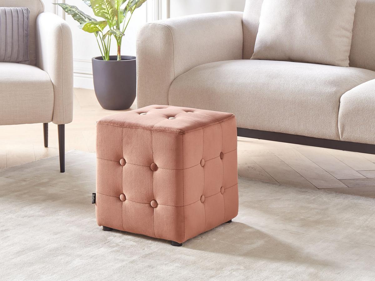 POUF WISCONSIN Samtstoff Pfirsichrosa - Pink, Textil (36/39/36cm) - Beliani