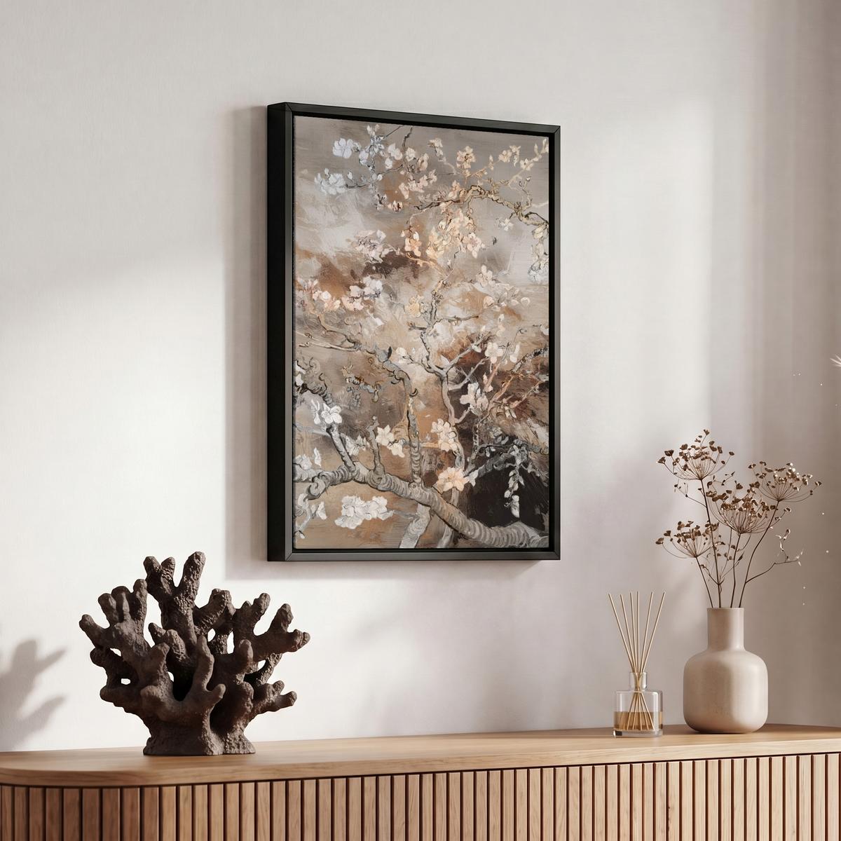 LEINWAND Bilder mit Rahmen - Mandelblüte - Kunst - Van Gogh - Beige - Abstrakt - 20x30 - Braun, Textil (20/30cm) - MuchoWow