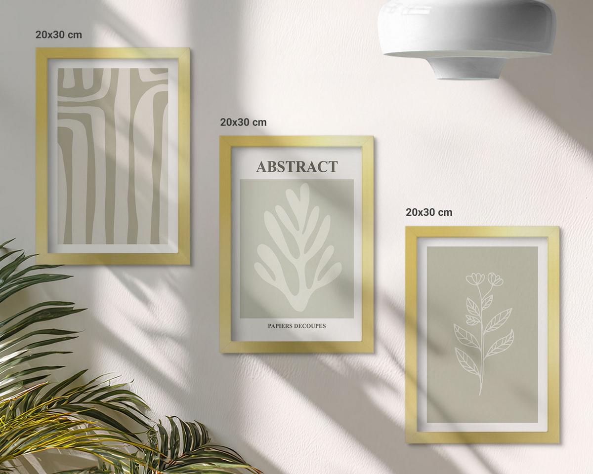 BILDER SET 3er Set - 20x30 cm Goldrahmen - Abstrakte Pflanzenmuster - Goldfarben, Kunststoff (20/30cm) - TULUP