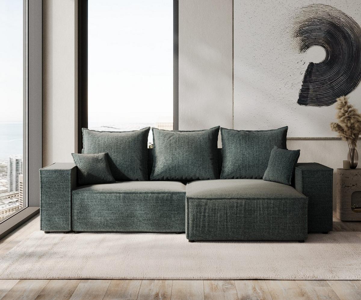 ECKSOFA SENSO mit Schlaffunktion Blaugrau im City Stoff - Blaugrau/Schwarz, Holz/Holzwerkstoff (255/148cm) - AltaBeds