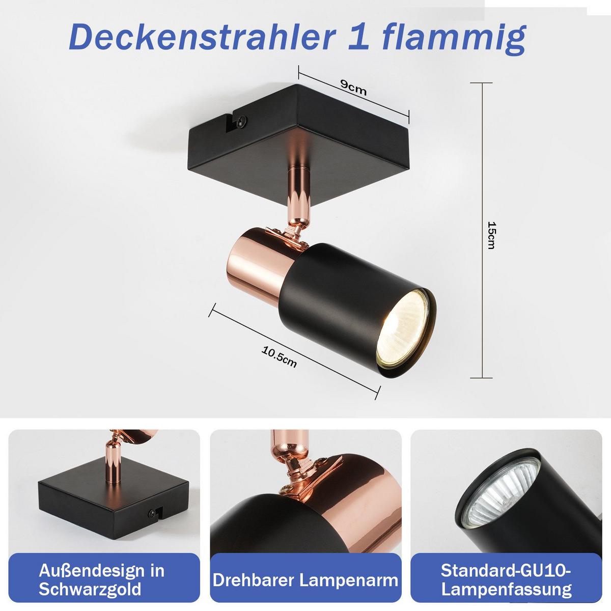 DECKENSTRAHLER Ahaus 1-flammig 9/9/15 cm - Schwarz, Metall (9/9/15cm) - Nettlife