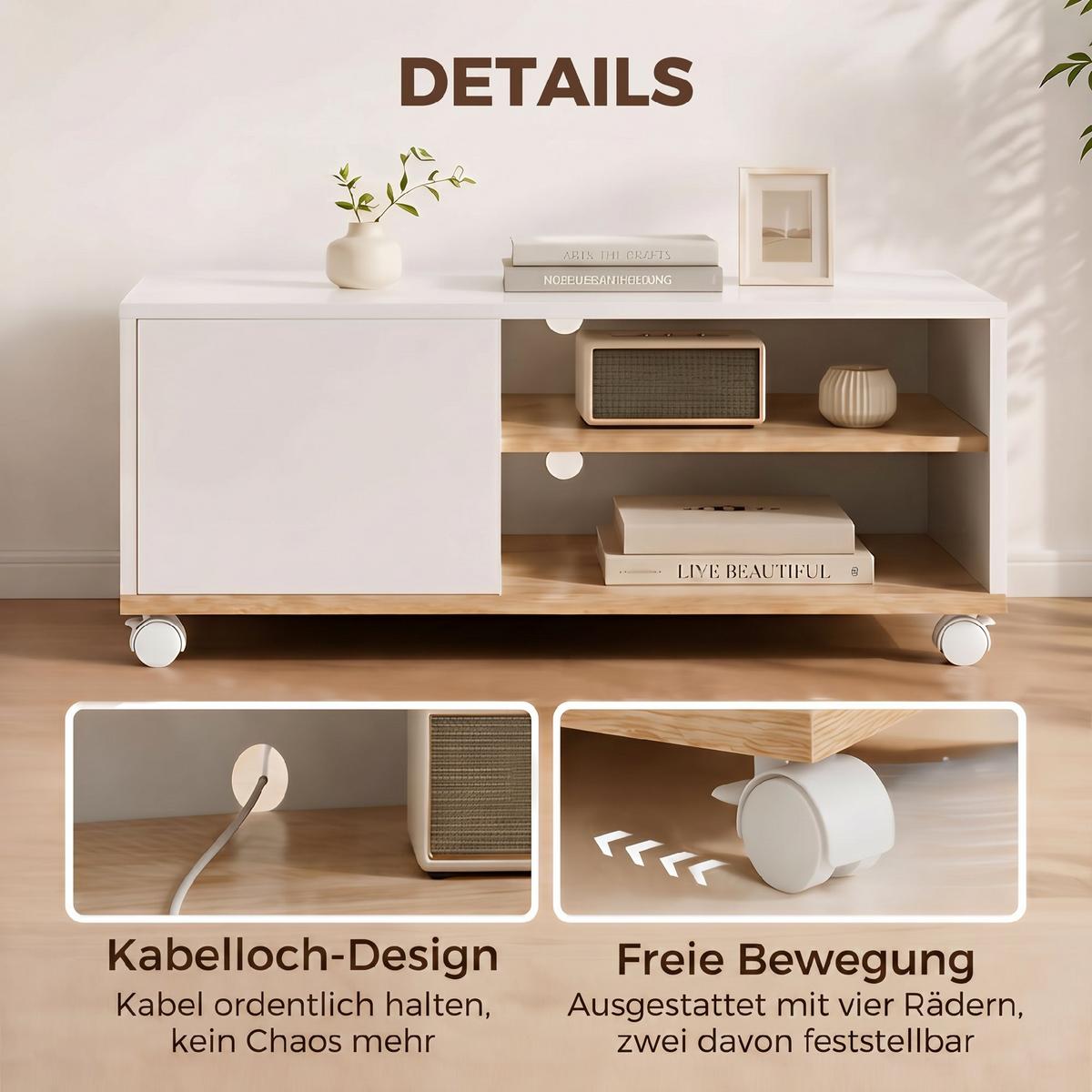 TV-BOARD Spanplatte Weiß Eiche - Weiß, Holzwerkstoff/Kunststoff (45/39/80cm) - HOMCOM