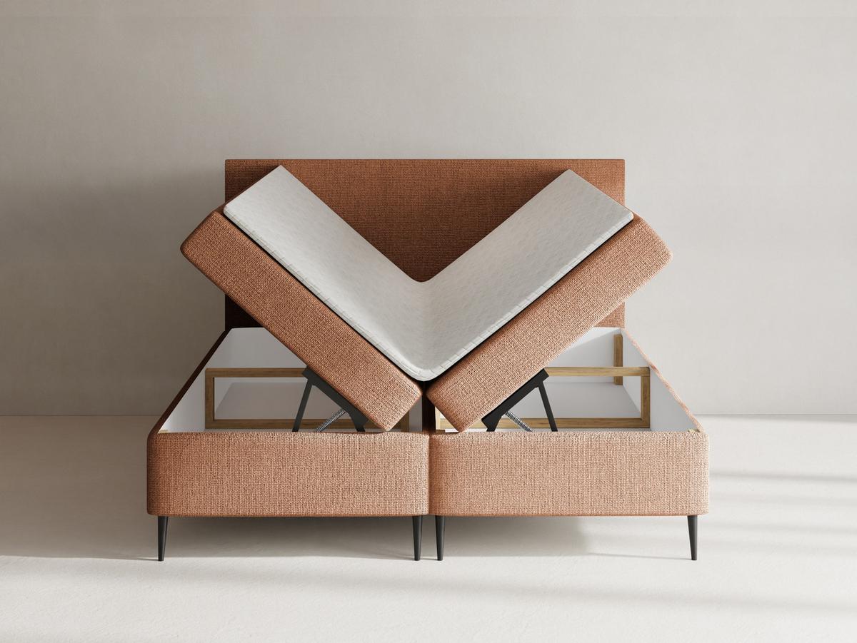 BOXBETT Alba Rise mit Bettkasten, Orange Chenille 180x200 cm – inkl. H4 Taschenfederkern Matratze & Foam Topper - Schwarz/Orange, Holz/Textil (180/200cm) - WFL GROUP