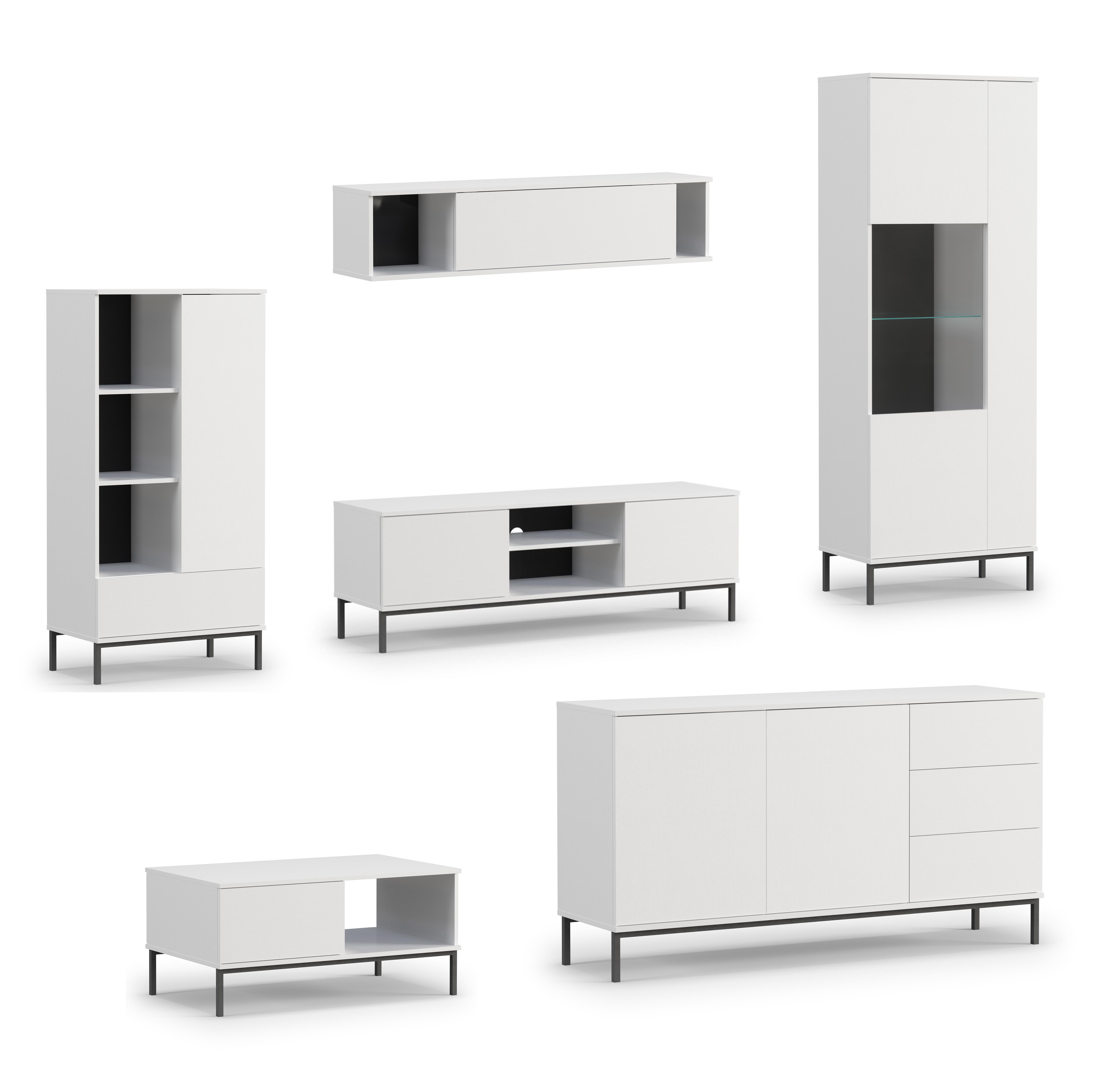 WOHNWAND Queba 2 Weiß 440/190/60 cm Stilvolles Design Modern - Weiß, Holzwerkstoff/Kunststoff (440/190/60cm) - AX Living
