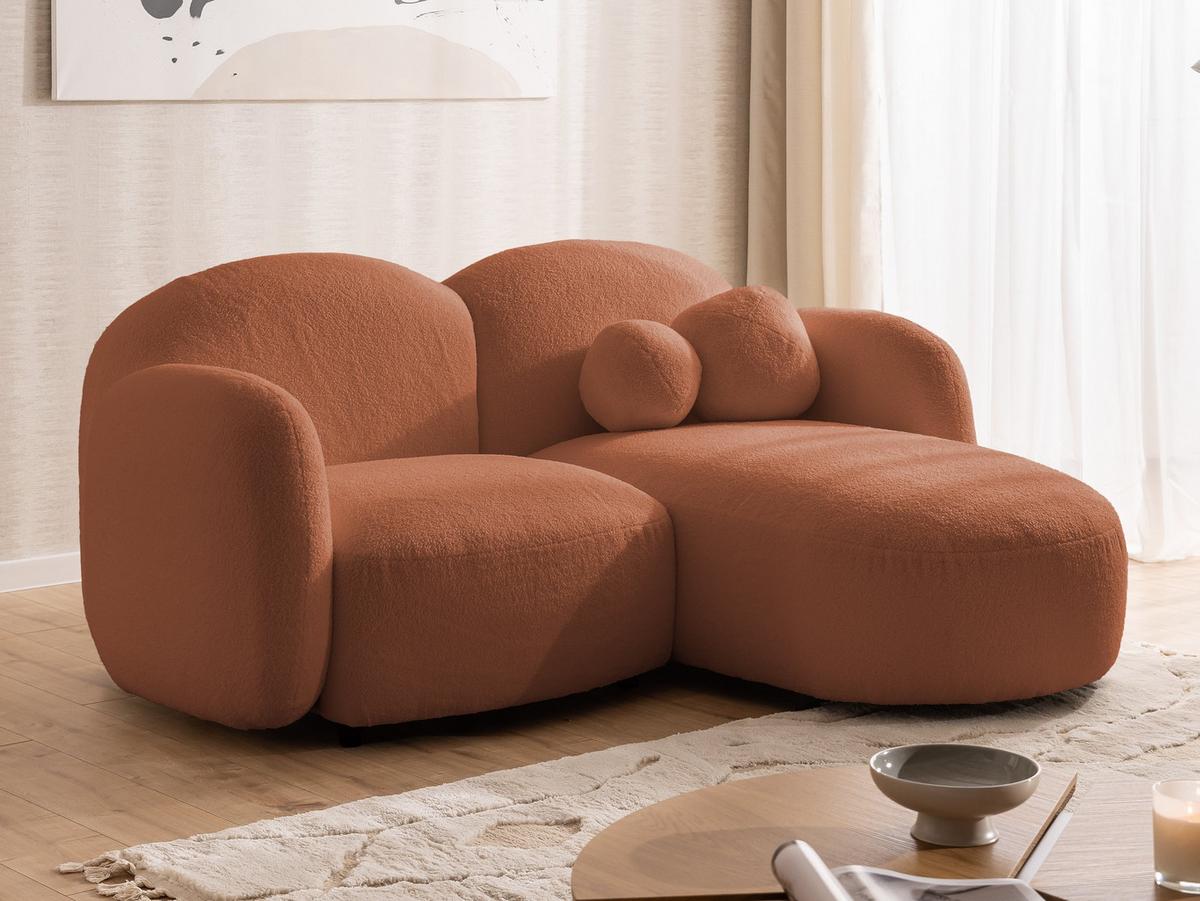 ECKSOFA Nuvola mit abgerundetem Design Terrakotta Bouclé-Stoff - Ottomane Rechts - Terracotta/Schwarz, Holz/Kunststoff (190/146cm) - S-Style Möbel