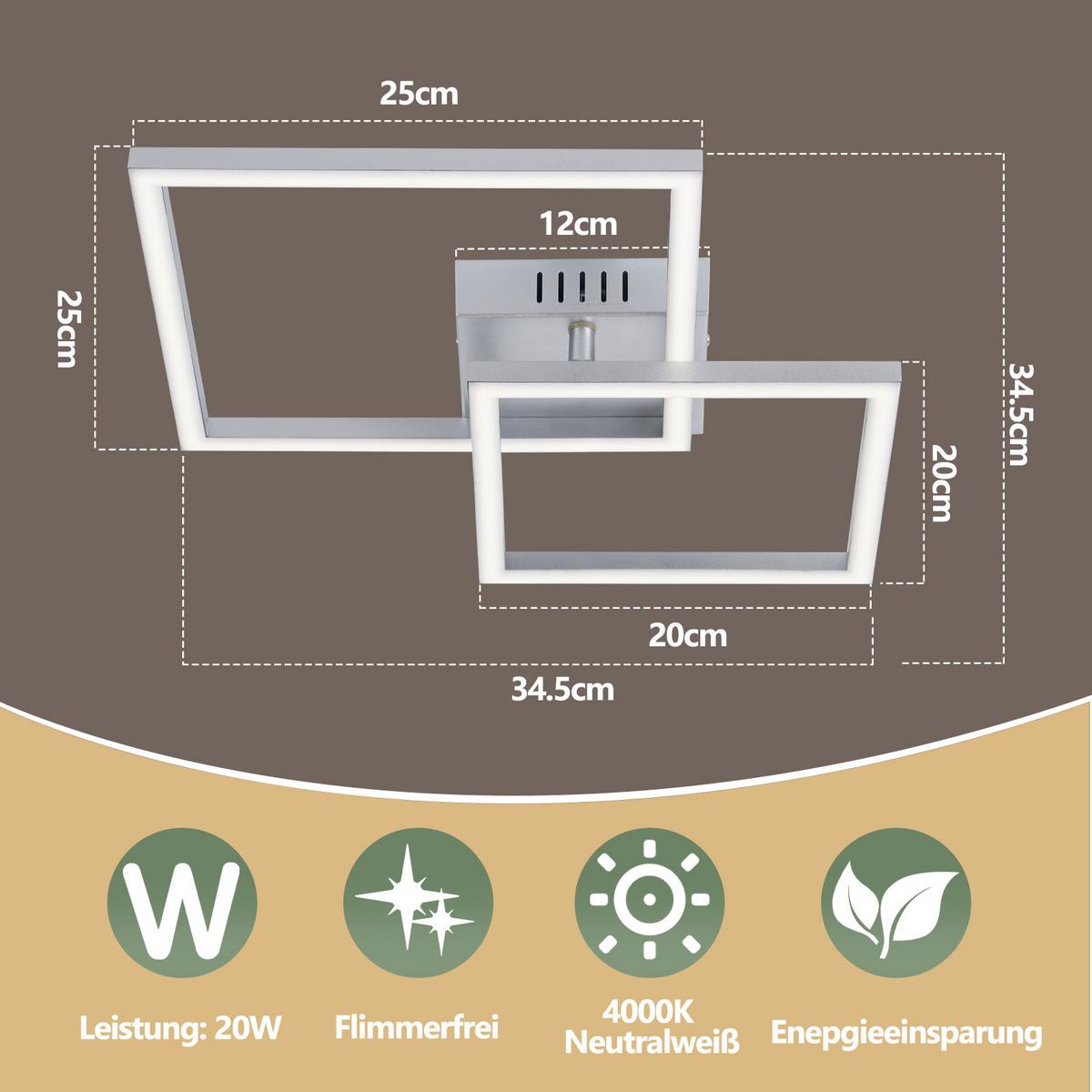 LED DECKENLEUCHTE Aelwynne 34.5/34.5/6.7 cm - Silberfarben, Kunststoff (34.5/34.5/6.7cm) - ZMH