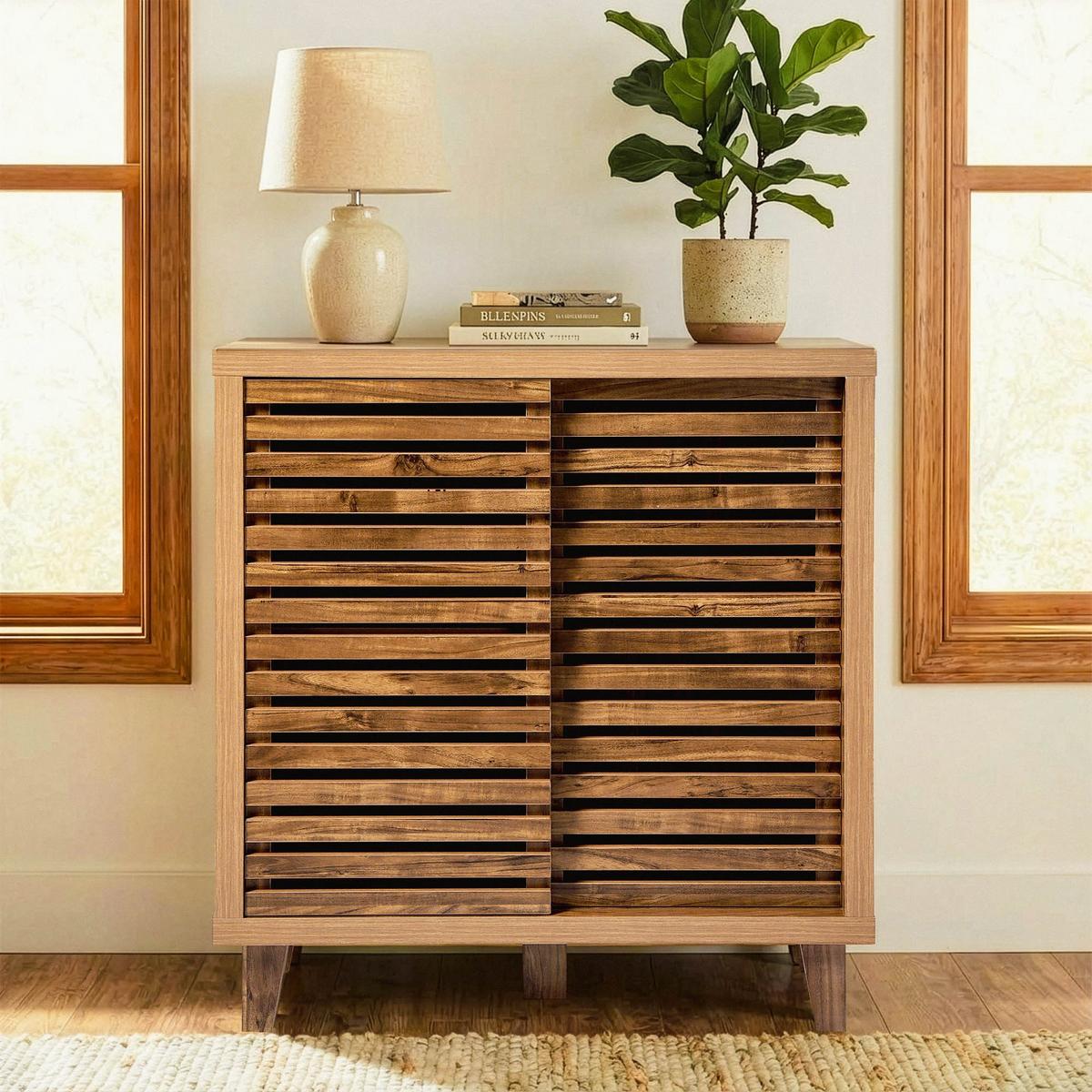 SIDEBOARD mit 2 Schiebetüren 29/80/88, 5 cm - Nussbaumfarben, Holzwerkstoff (29/88.5/45cm) - Calicosy