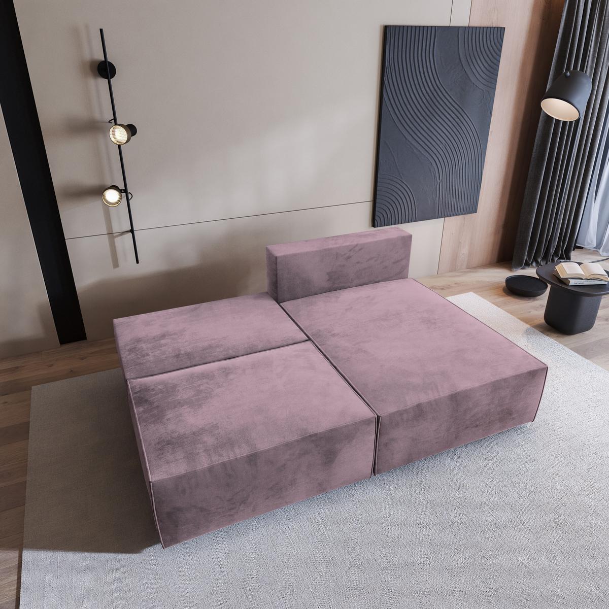 ECKSOFA FIORO M Lila Velours-Stoff mit Schlaffunktion - Lila/Grau, Holz/Kunststoff (204/148cm) - MASSENO