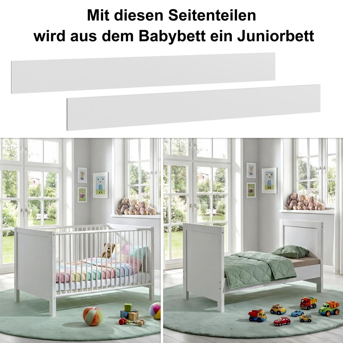 BABYBETT-SEITENTEILE B140/H19/T2 cm für Umbau zum Juniorbett, passend zum Babyzimmer Landhausstil Weiß (22800-22804) / 22800-01 - Weiß, Holzwerkstoff/Metall - luma-home