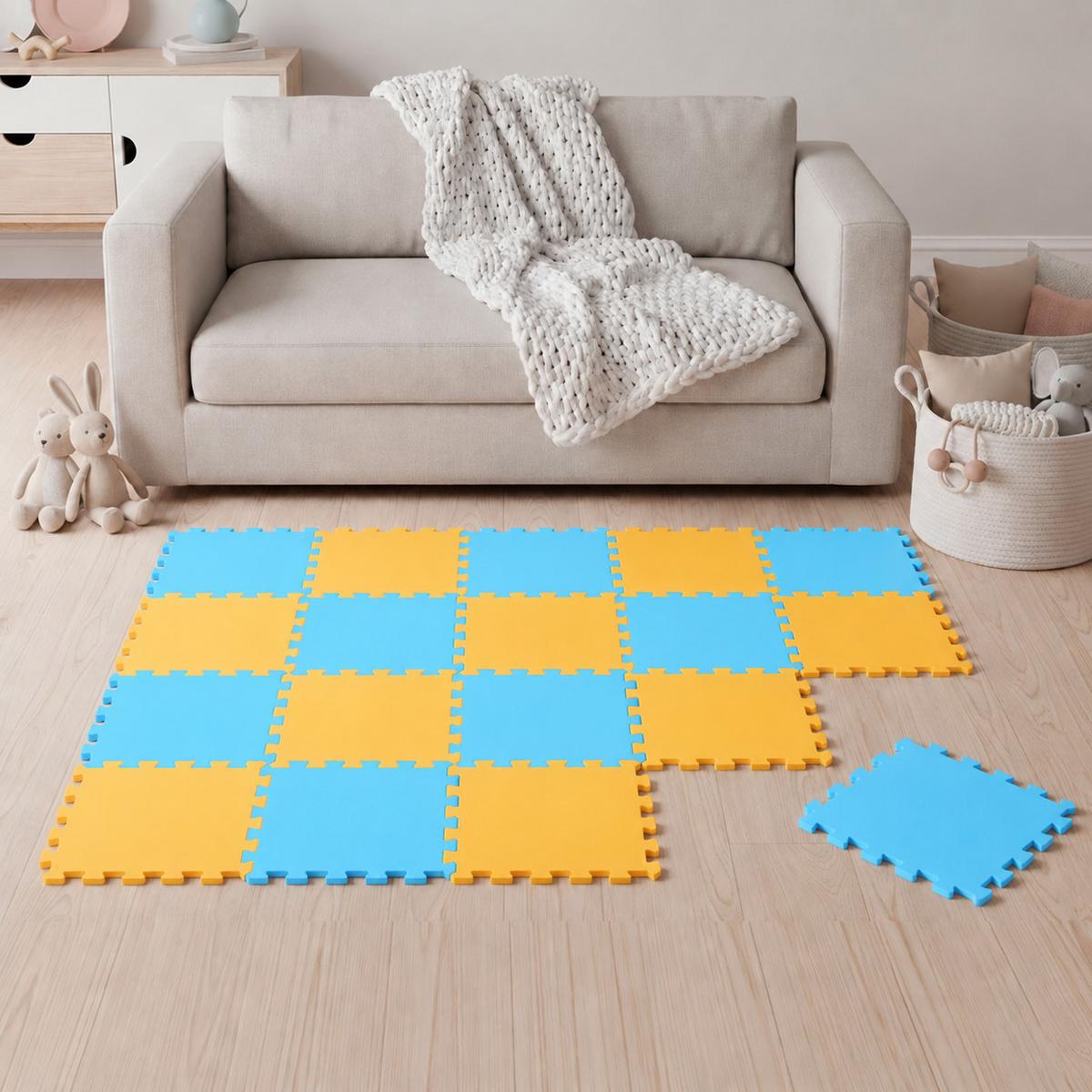 SPIELMATTE ab Null - 180/90/1 cm Puzzlematte Blau - Gelb/Hellblau, Kunststoff (30/30cm) - Littletom