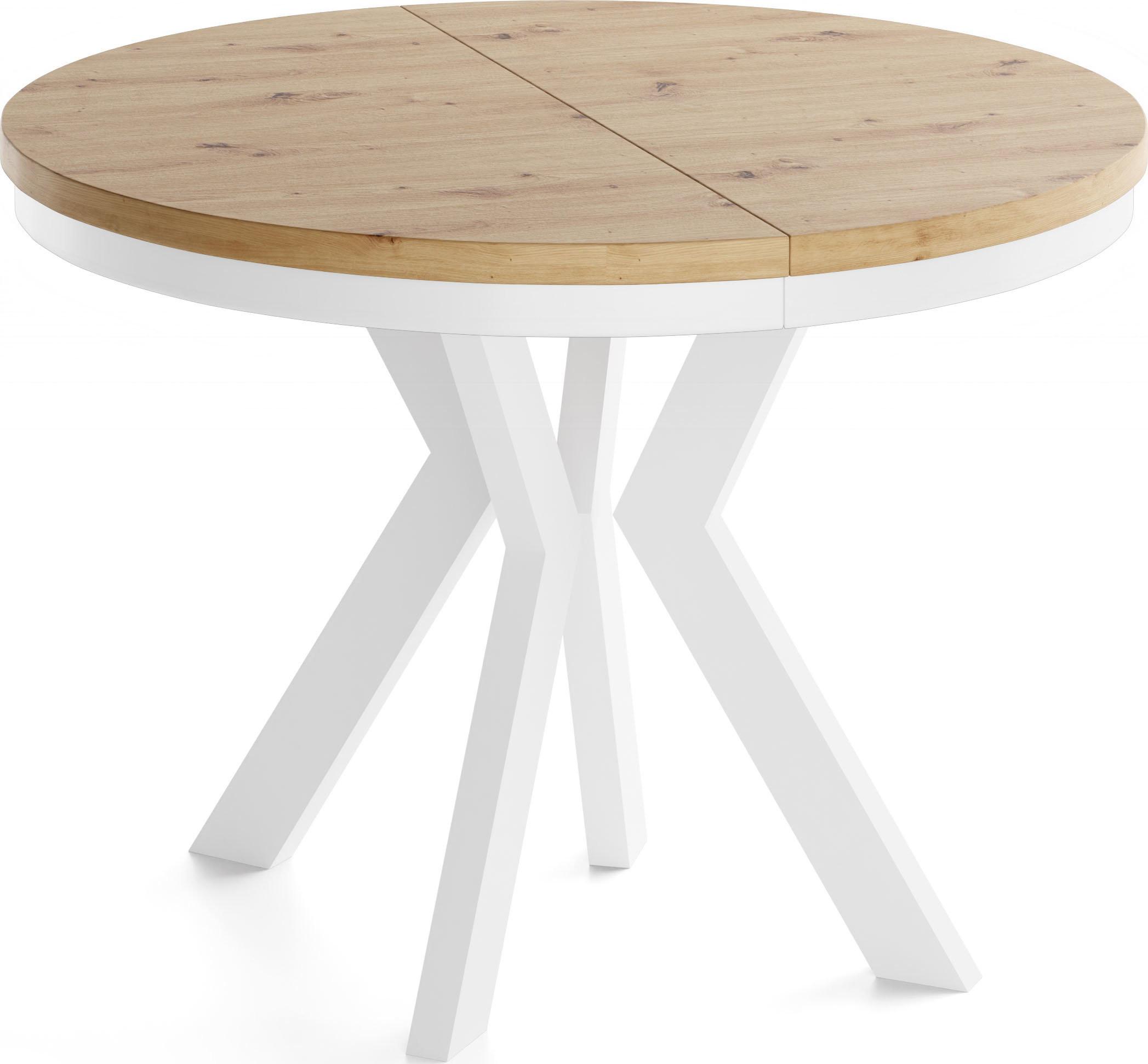 ESSTISCH Savio Weiß Neo rund ausziehbar verlängerbar XXL, Eiche Artisan Hellbraun 100-200/100/77 cm - Eiche Artisan/Weiß, Holz/Holzwerkstoff (100/200/77cm) - WFL GROUP