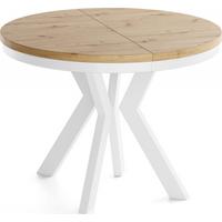 ESSTISCH Savio Weiß Neo rund ausziehbar verlängerbar XXL, Eiche Artisan Hellbraun 100-200/100/77 cm - Eiche Artisan/Weiß, Holz/Holzwerkstoff (100/200/77cm) - WFL GROUP