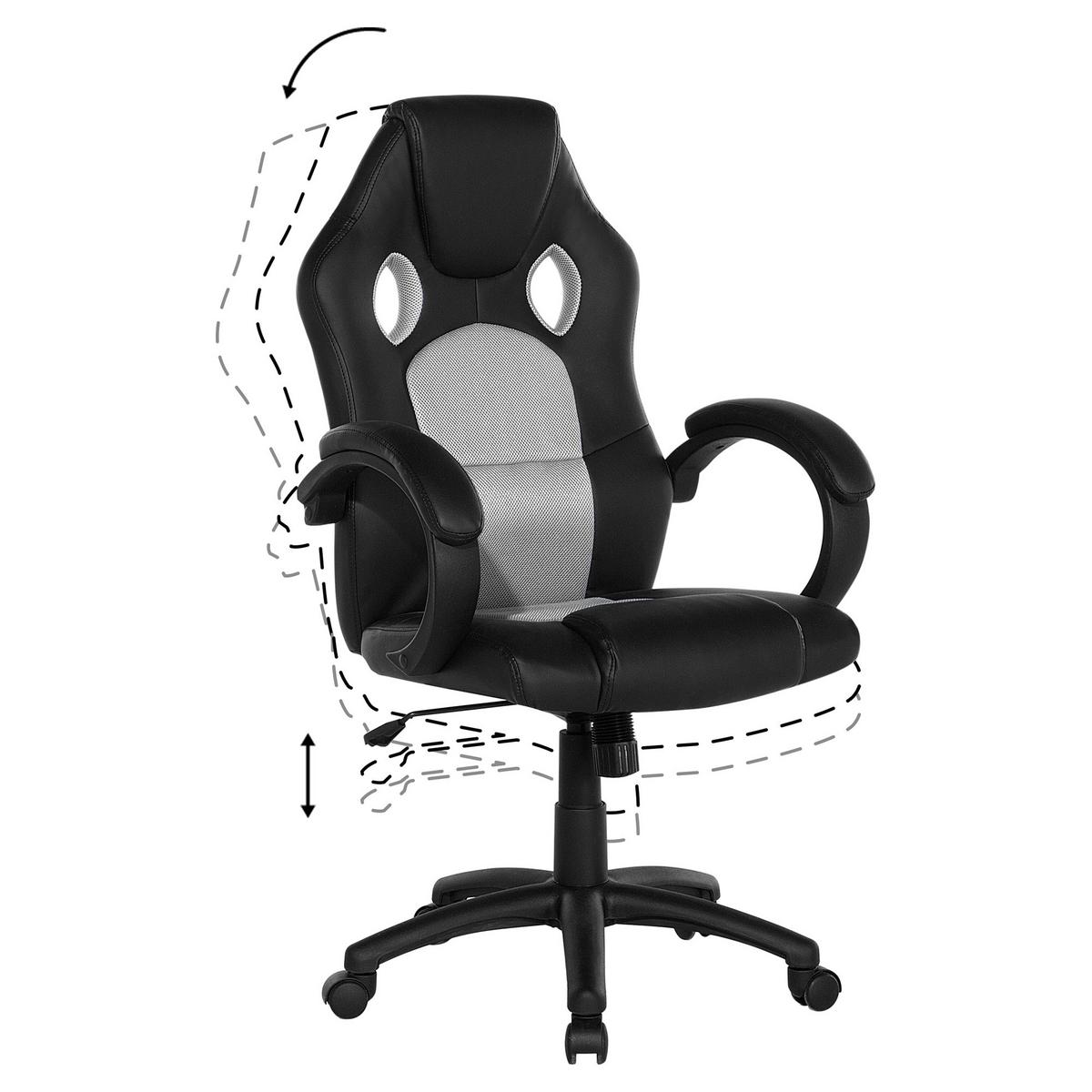 BÜROSTUHL Kunstleder Schwarz/Grau Fighter - Schwarz, Kunststoff/Textil (65/108/65cm) - Beliani
