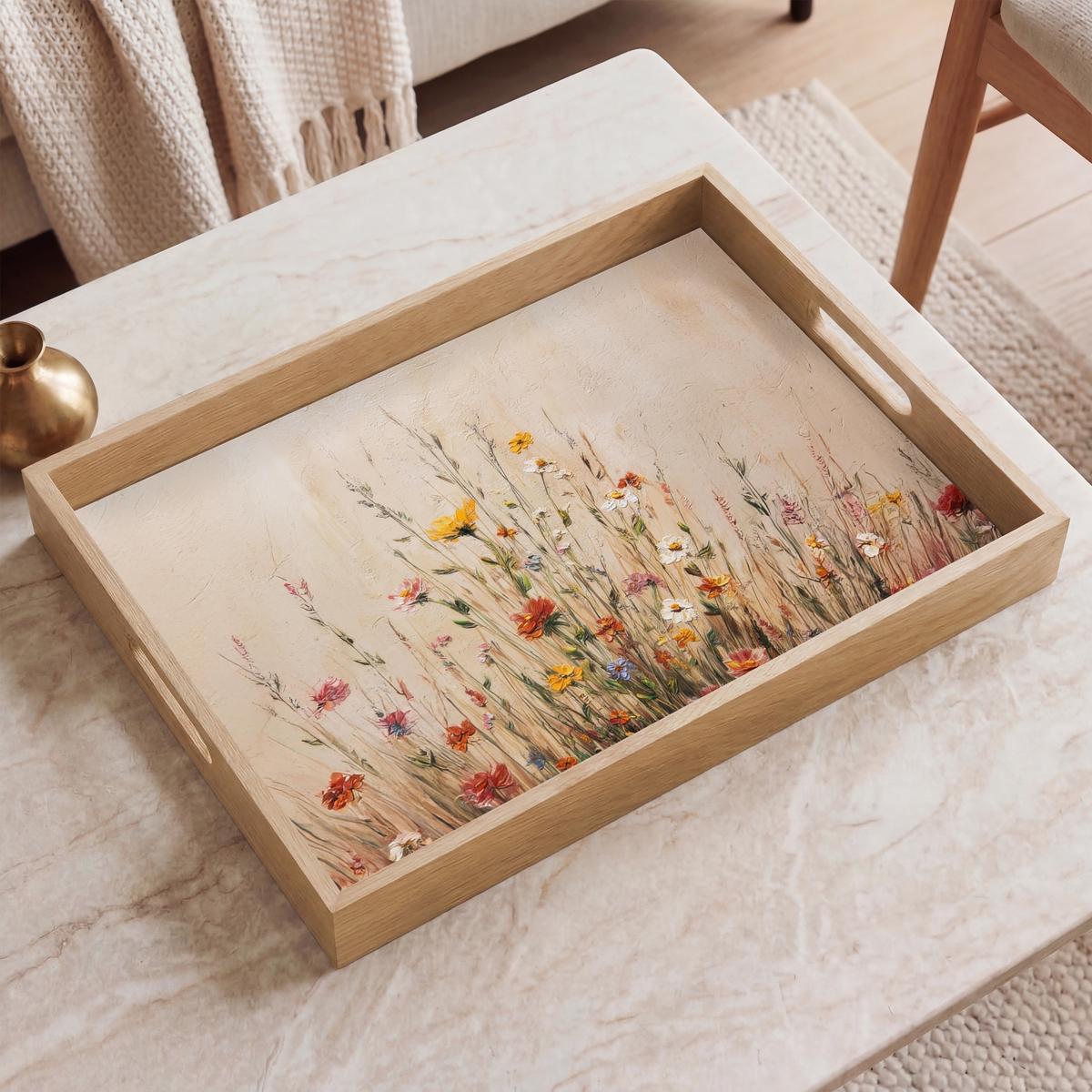 TABLETT Wildblumen - Pinselstriche - Ruhig 50x35 cm - Multicolor, Holz (50/5/5cm) - OnlyWow