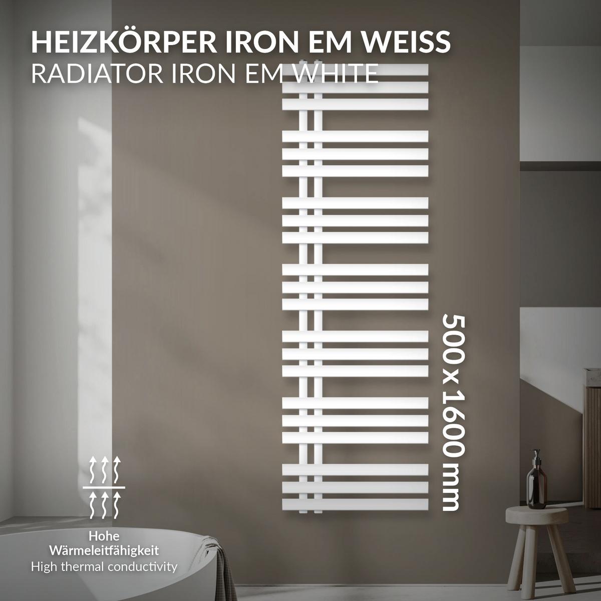 BADHEIZKÖRPER Iron EM 500x1600 Weiß - Weiß, Metall (50/160/3cm) - LuxeBath