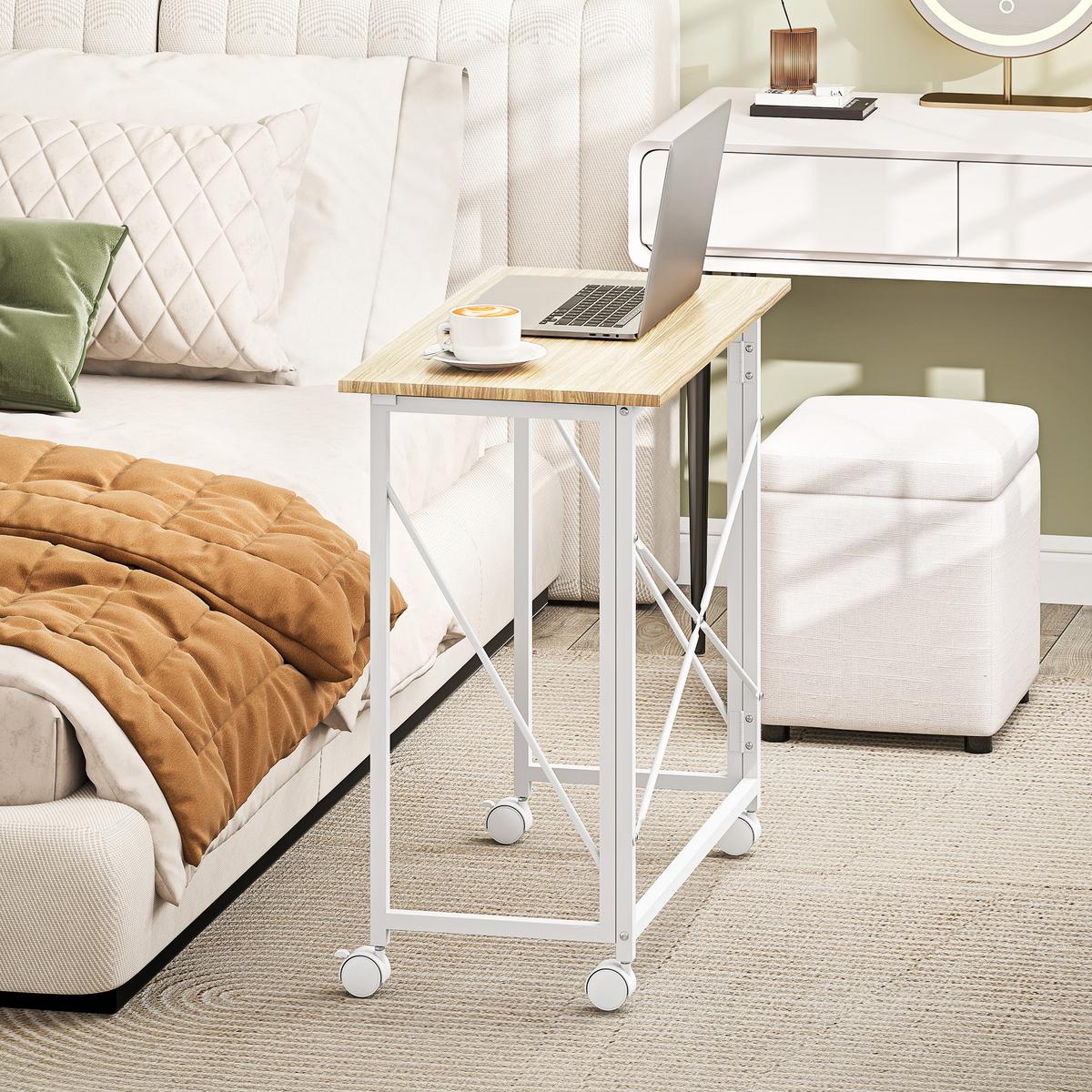 SCHREIBTISCH Klappbar Kleiner 80 cm Klappschreibtisch mit Rollen für Home Office - Weiß, Holzwerkstoff/Metall (80/40/75cm) - HOMCOM