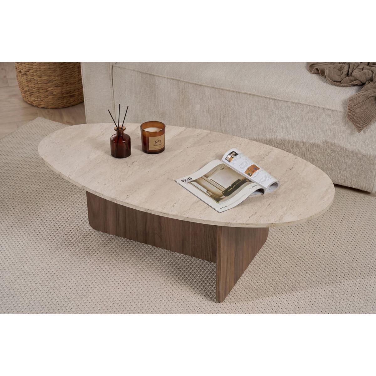 COUCHTISCH mit ovaler Platte L125 cm 65/120/40 cm - Eichefarben, Holzwerkstoff (70/65/40cm) - Calicosy