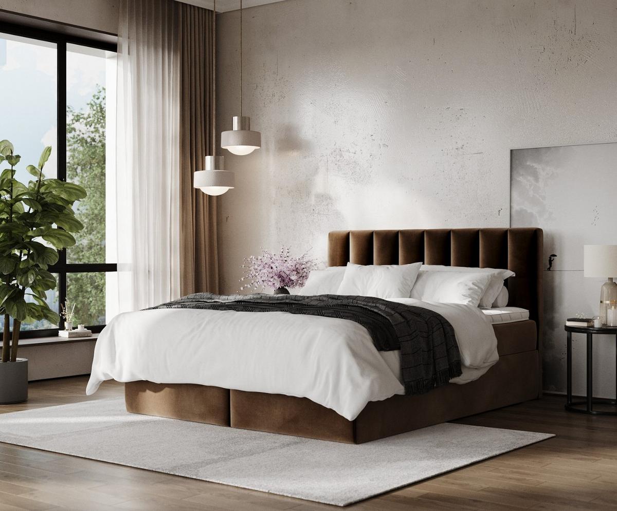 BOXBETT Lusso 160/200 cm Braun im Kronos Stoff - Schwarz/Braun, Holz/Holzwerkstoff (160/200cm) - AltaBeds