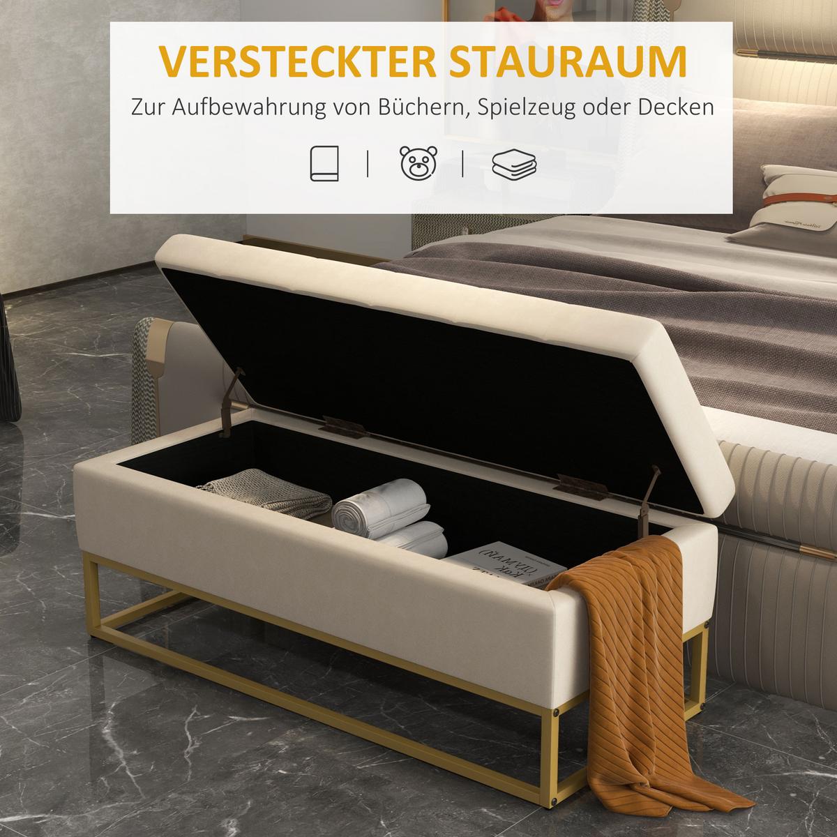 TRUHENBANK samtoptik, Stahl Beige - Beige, Textil (44/49/110cm) - HOMCOM