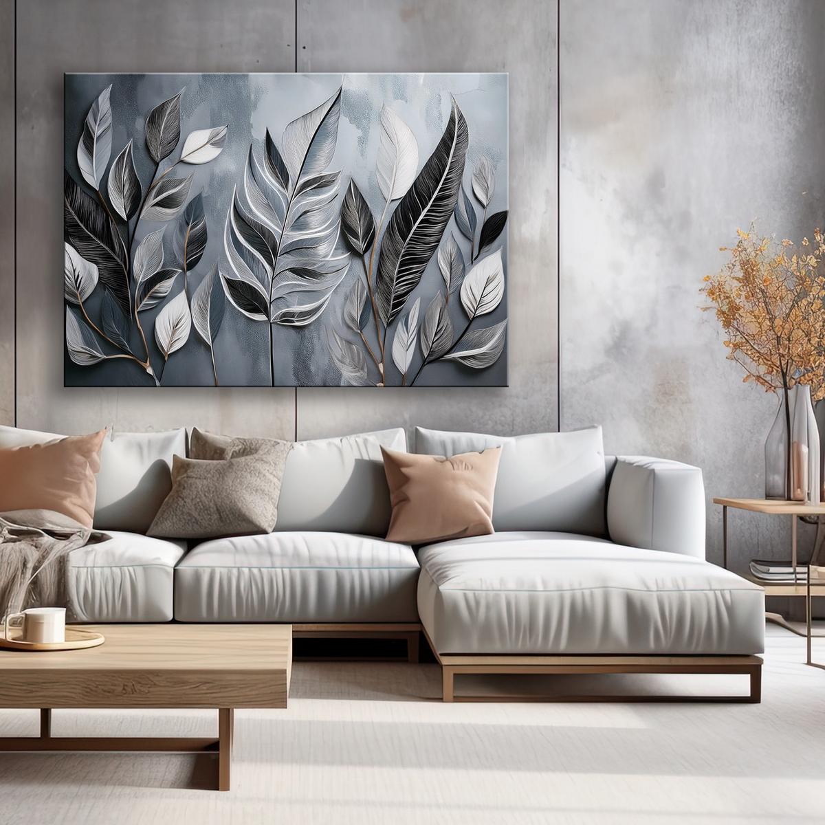 WANDBILD minimalismus silberblätter natur botanik - Silberfarben, Textil (60/40cm) - Feeby