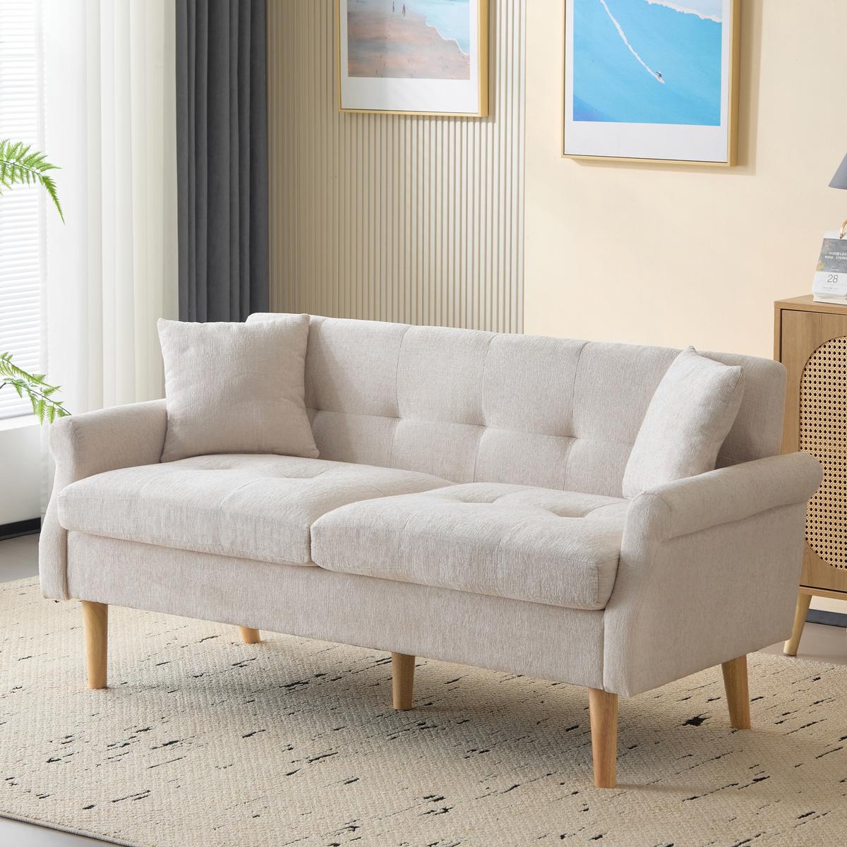 SOFA Modernes 2-Sitzer mit Stoffbezug, Hellgrau – Kompakt, bequem, stilvoll, 160 x 85 x 80 cm - Beige, Holzwerkstoff/Textil (162/77/74cm) - Urban Meuble
