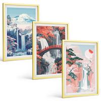 BILDER SET 3er Set - 40x60 cm Goldrahmen - Wasserfälle, Berge, Brücken, Bäume - Goldfarben, Kunststoff (40/60cm) - TULUP