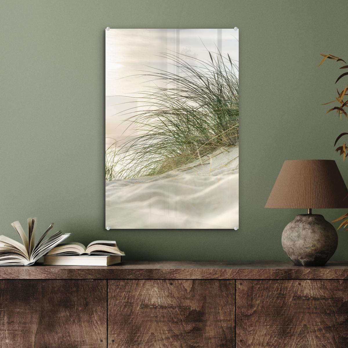 ACRYLGLASBILD Dünen mit Strandhafer in der Sonne des Nationalparks Schleswig-Holsteinisches Wattenmeer Wanddeko Wohnzimmer 40x60 cm - Creme, Glas (40/60cm) - MuchoWow