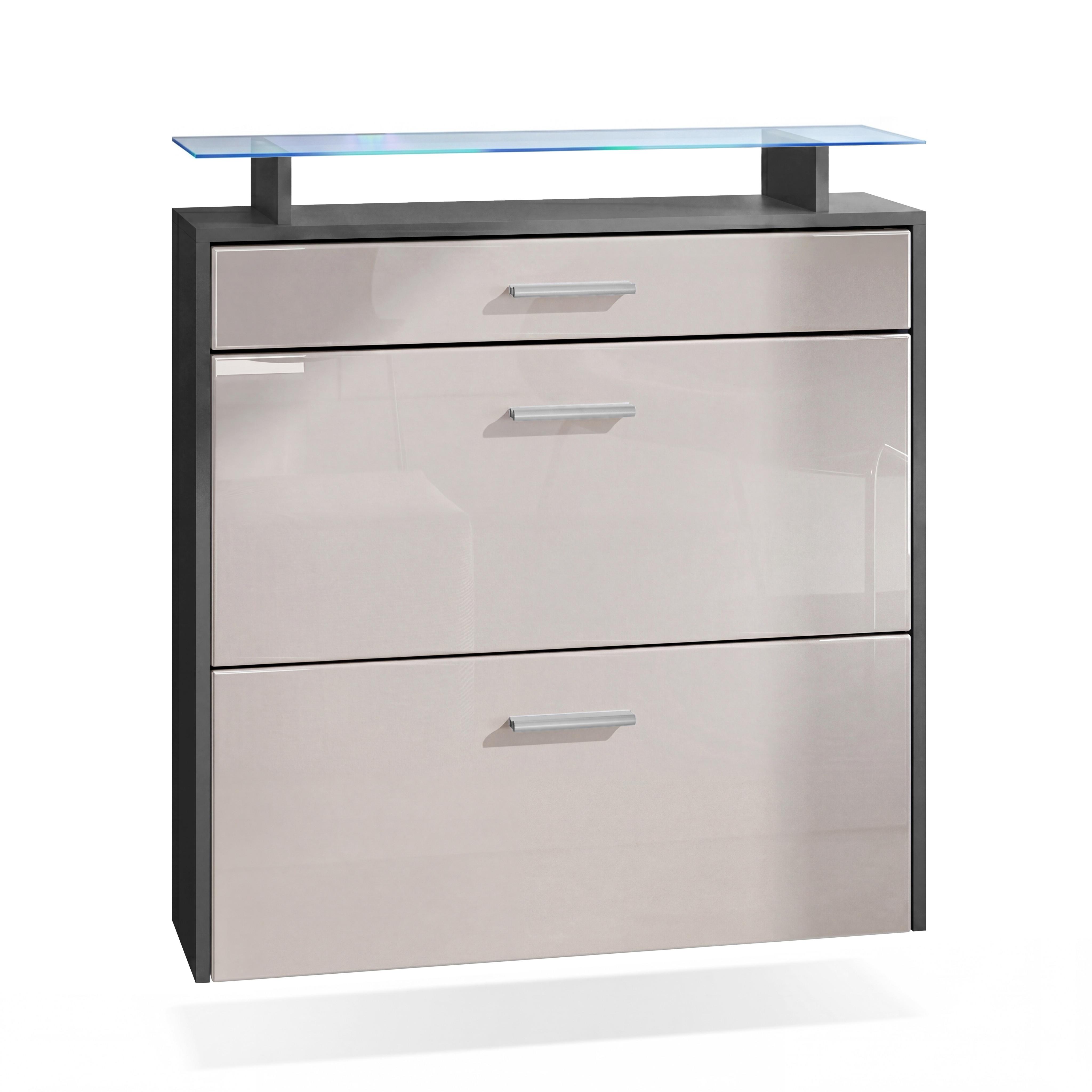 SCHUHSCHRANK Malea Fronten in Sandgrau Hochglanz - Sandfarben, Holzwerkstoff (89/96/23cm) - Vladon