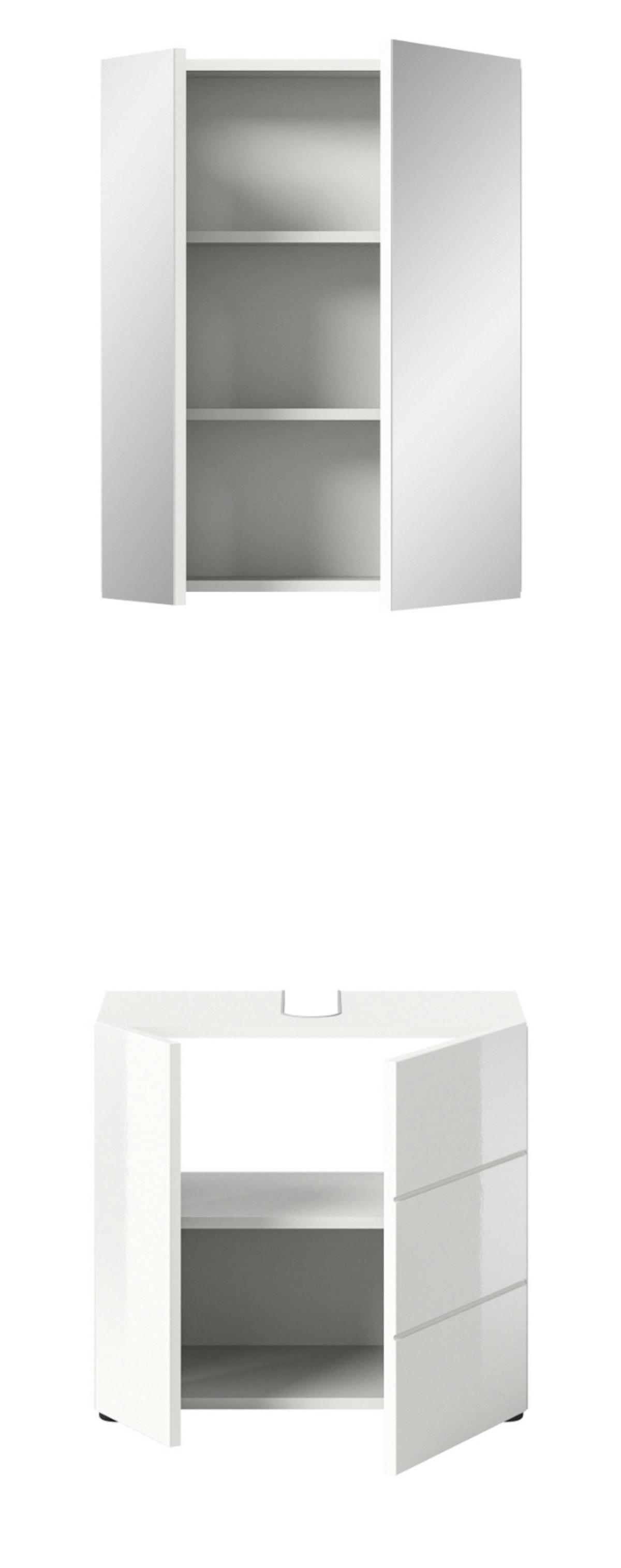BADMÖBEL-SET 2-teilig weiß Hochglanz, Badkombination 60 x 190 cm - Weiß Hochglanz, Glas/Holzwerkstoff (60/190/34cm) - Inn.Furn