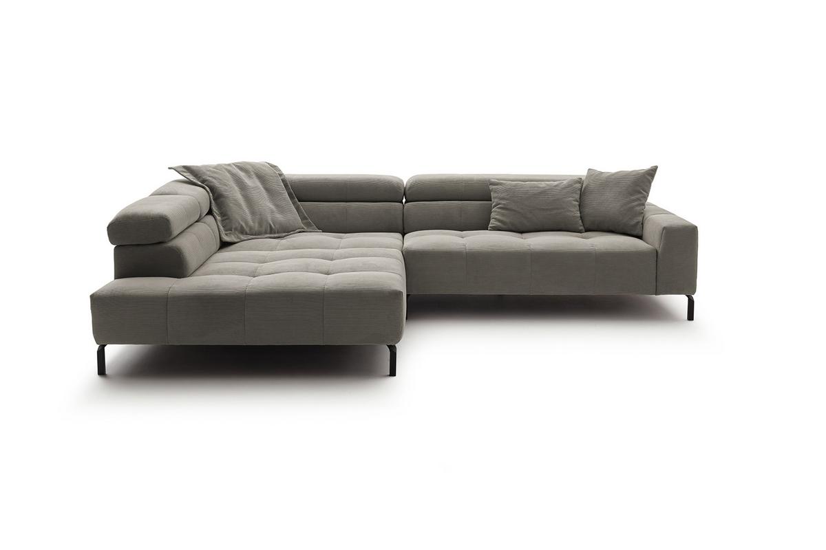 ECKSOFA OHIO Grau Cord - Schwarz/Grau, Textil/Metall (311/219cm) - KAWOLA
