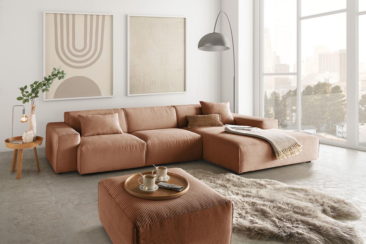 ECKSOFA RANI Braun Cord - Schwarz/Braun, Kunststoff/Textil (299/189cm) - KAWOLA