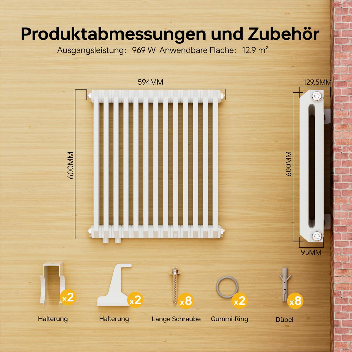 HEIZKÖRPER D-Profil Vertikal Mittelanschluss Glänzend Weiß 60/60 cm - Weiß, Metall (60/60/10cm) - EMKE