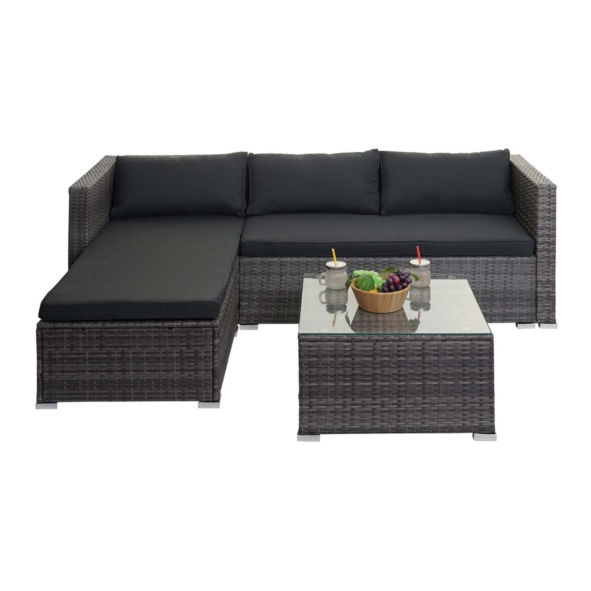 POLY-RATTAN GARNITUR Grau, Grau - Grau, Kunststoff - MCW