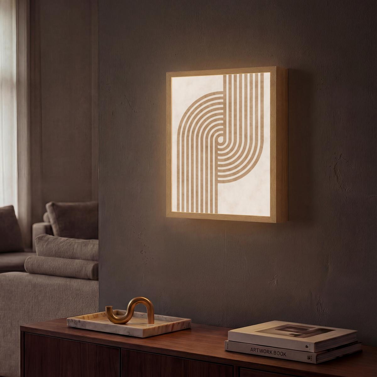 WANDLEUCHTE MIT AKKU Symmetrische Biegung - kupferfarbig 30x40 cm - Beige, Holzwerkstoff (30/40/8cm) - OnlyWow