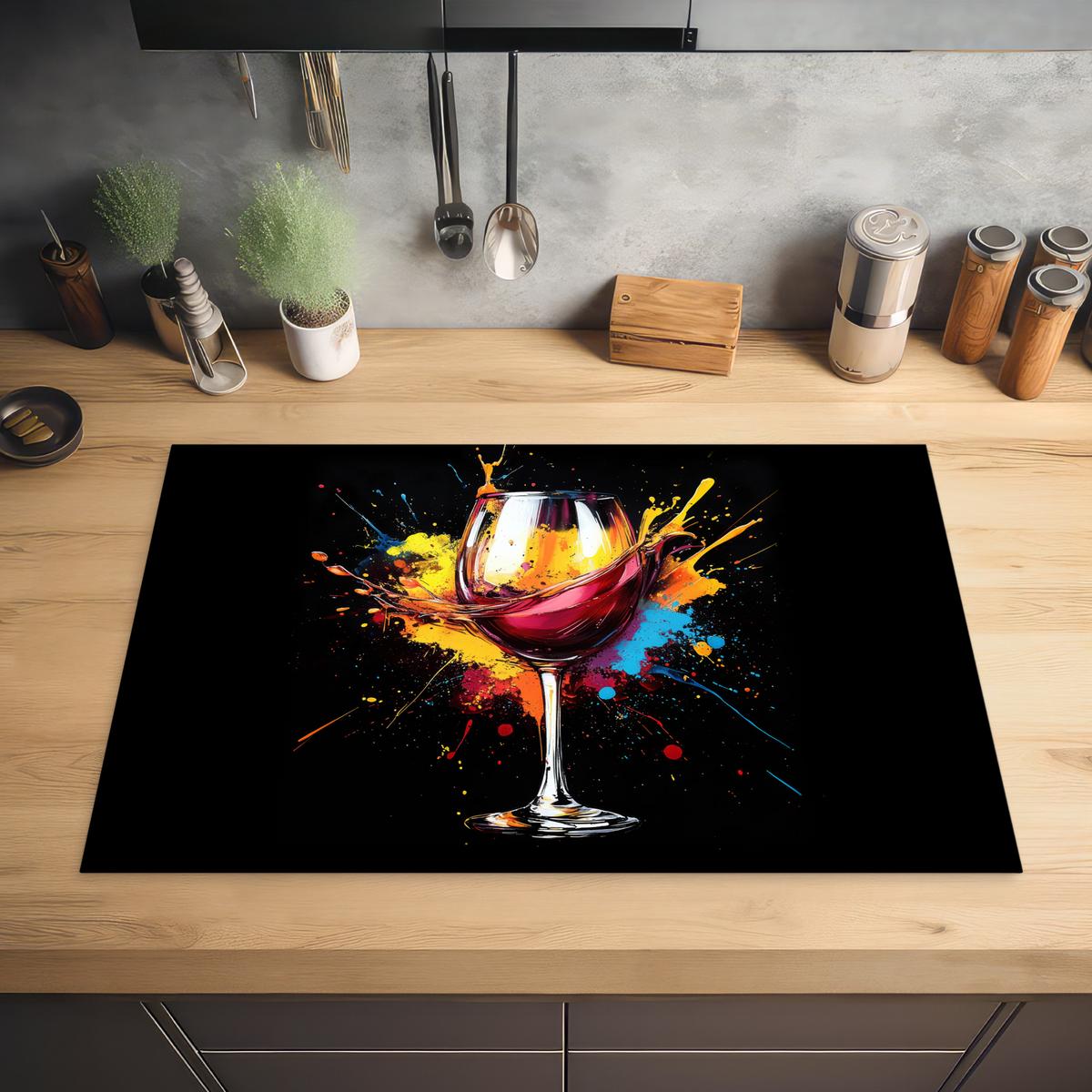 HERDABDECKPLATTE Wein - Glas - Graffiti - Getränk - Rot - Farbe Induktionsmatte 81x52 cm - Weinrot, Kunststoff (81/52/0.2cm) - MuchoWow