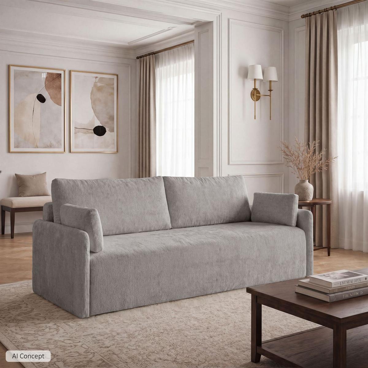 SOFA NUBO mit Schlaffunktion und Bettkasten Harmony 80 - Grau, Textil (205/91/86cm) - Lookway