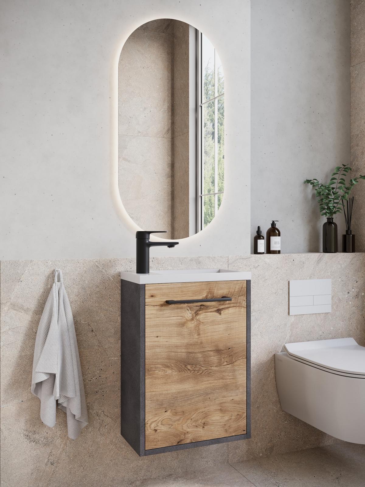 GÄSTE-WC-MÖBELSET Florence 2 Teile Kastanien Eiche / Grau - 40 x 22 x 50 cm - Eichefarben/Grau, Holz (40/50/22cm) - Badplaats