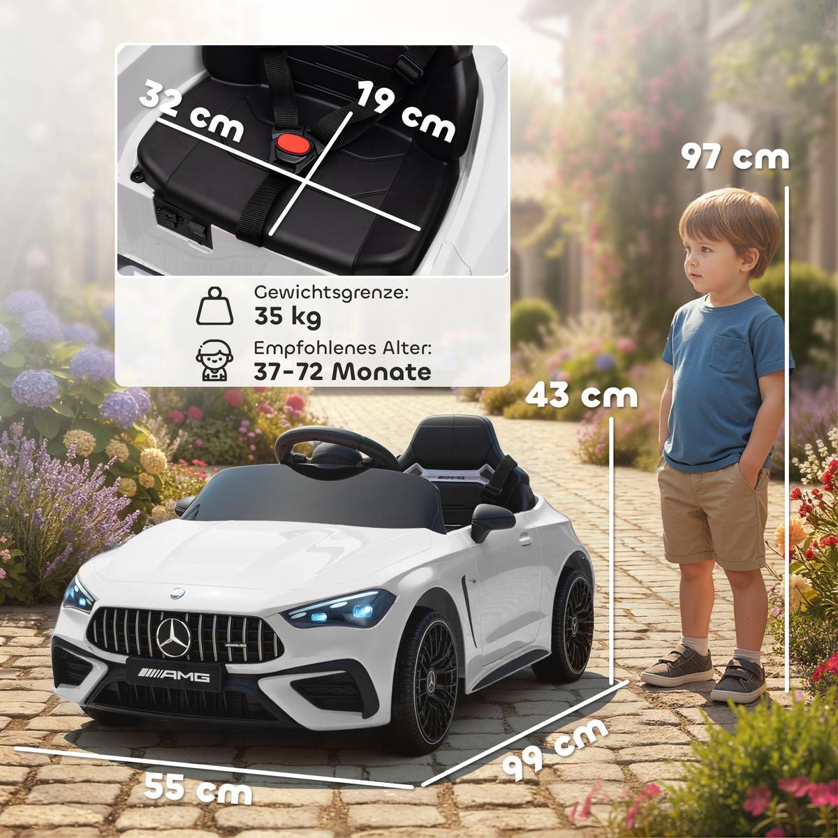 KINDER-ELEKTROAUTO 2 x 12V Kinderauto mit Musik, MP3, Sanftem Start/Stopp - Weiß, Kunststoff (99/55/43cm) - AIYAPLAY